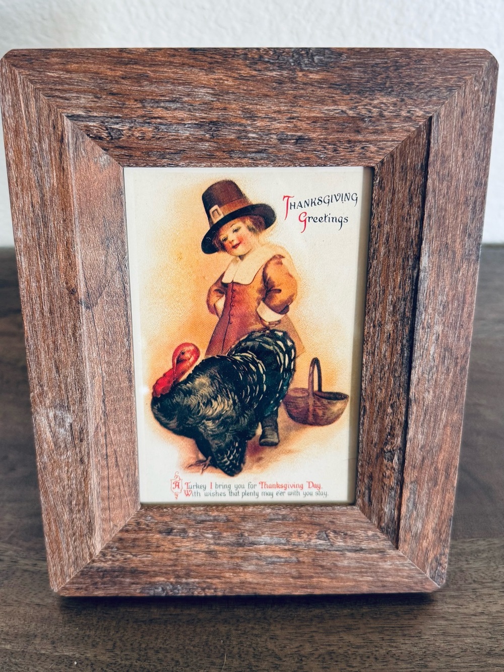 Vintage Thanksgiving Postcard Greetings Wood Picture Frame Decor